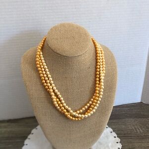 Golden Pearl Three Strand Necklace